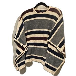 Ann Taylor 100% Merino Wool Striped Cape Sweater Poncho XS/S Soft Knit Neutral